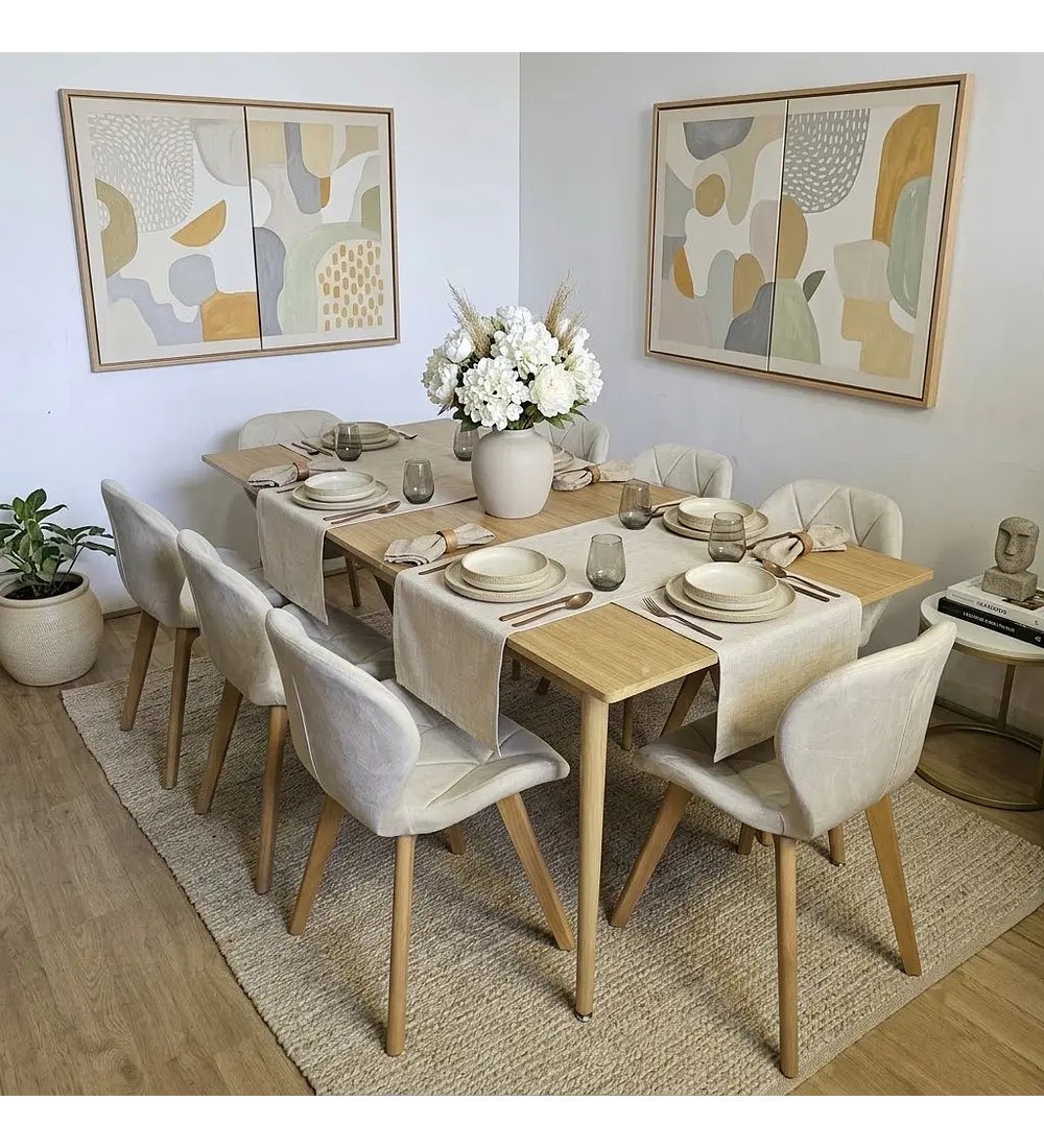 Comedor Zeus Expandible Rectangular + 8 Sillas Mariposas Velvet 