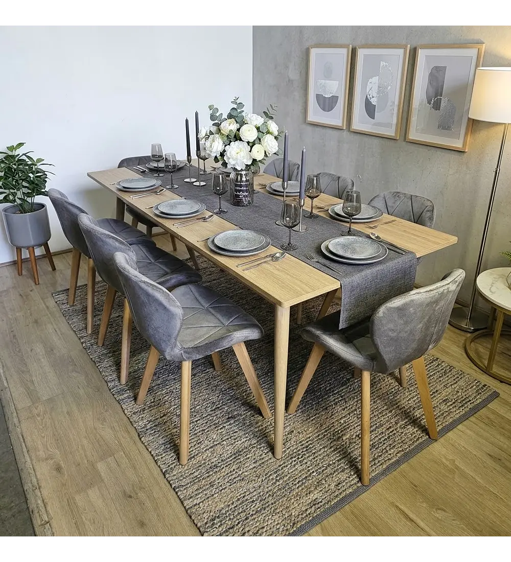 Comedor Zeus Expandible Rectangular + 8 Sillas Mariposas Velvet 