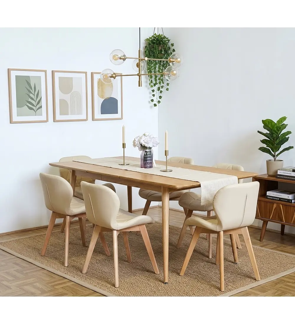 Comedor Mesa Expandible Rectangular Zeus + 6 Sillas Mariposas Ecocuero Wood