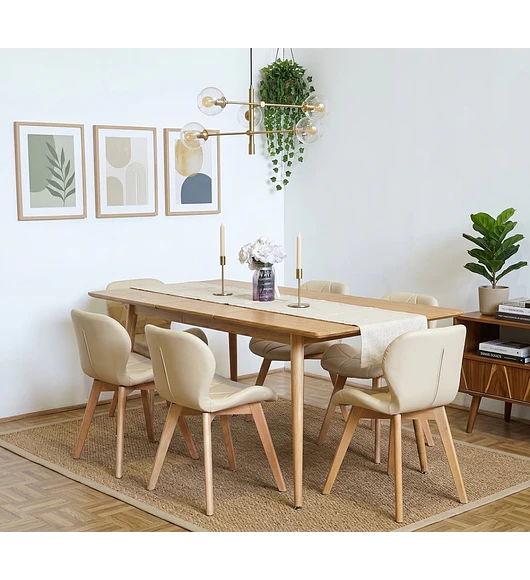 Comedor Mesa Expandible Rectangular Zeus + 6 Sillas Mariposas Ecocuero Wood
