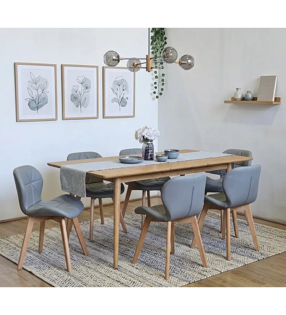 Comedor Mesa Expandible Rectangular Zeus + 6 Sillas Mariposas Ecocuero Wood