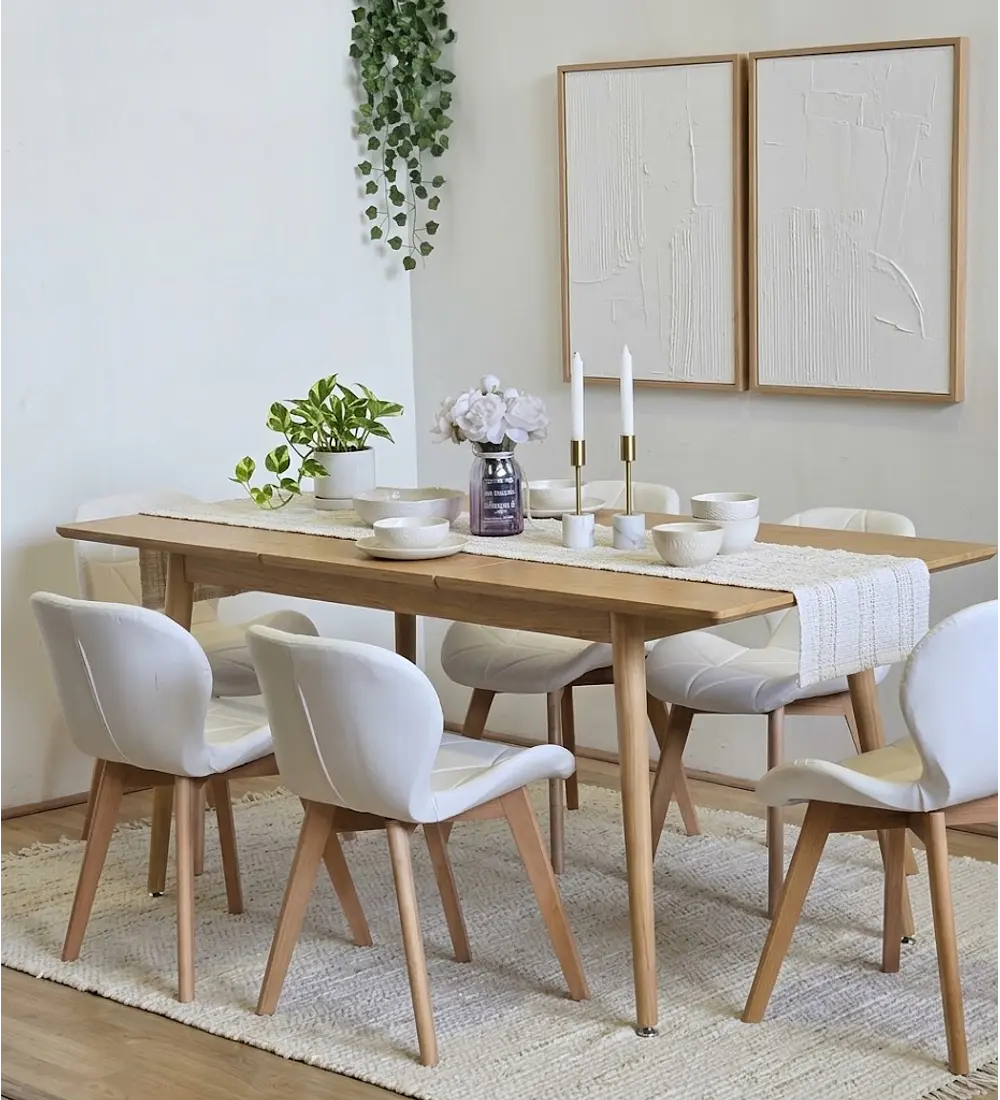Comedor Mesa Expandible Rectangular Zeus + 6 Sillas Mariposas Ecocuero Wood