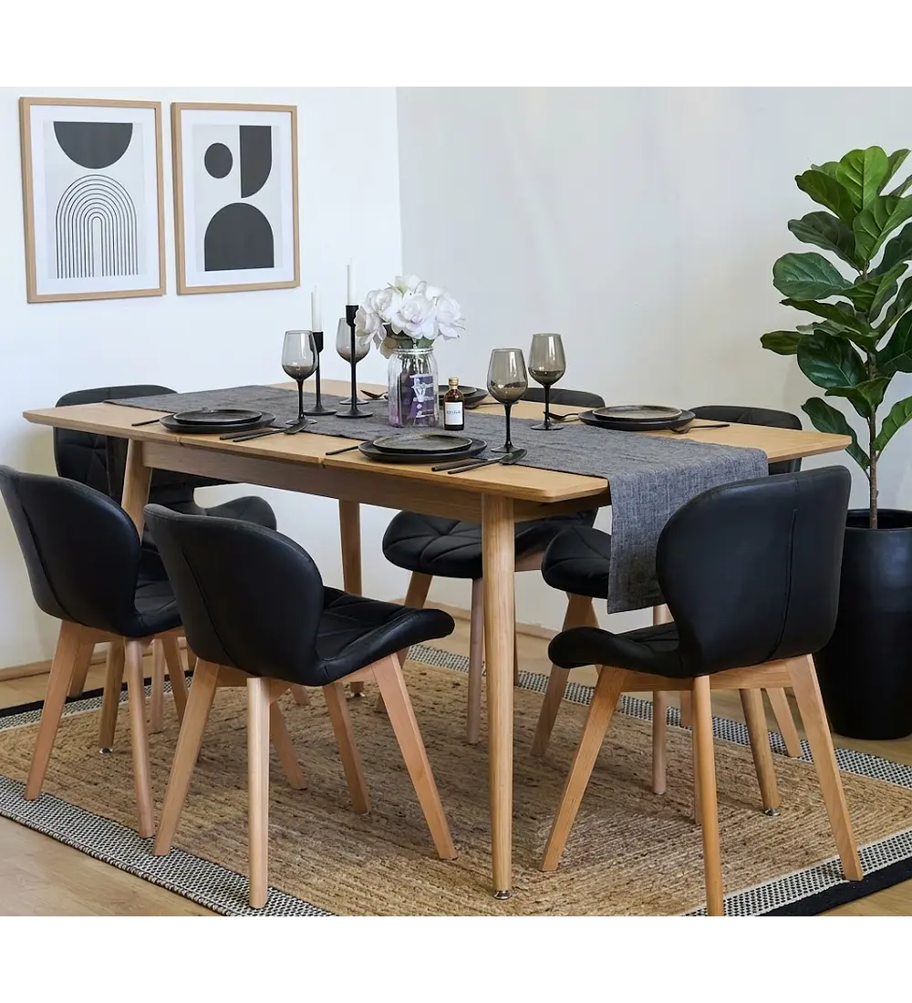 Comedor Mesa Expandible Rectangular Zeus + 6 Sillas Mariposas Ecocuero Wood