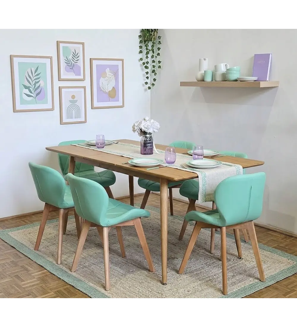 Comedor Mesa Expandible Rectangular Zeus + 6 Sillas Mariposas Ecocuero Wood