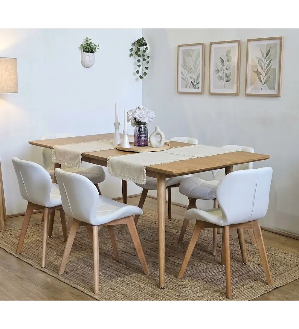 Comedor Mesa Expandible Rectangular Zeus + 6 Sillas Mariposas Ecocuero Wood