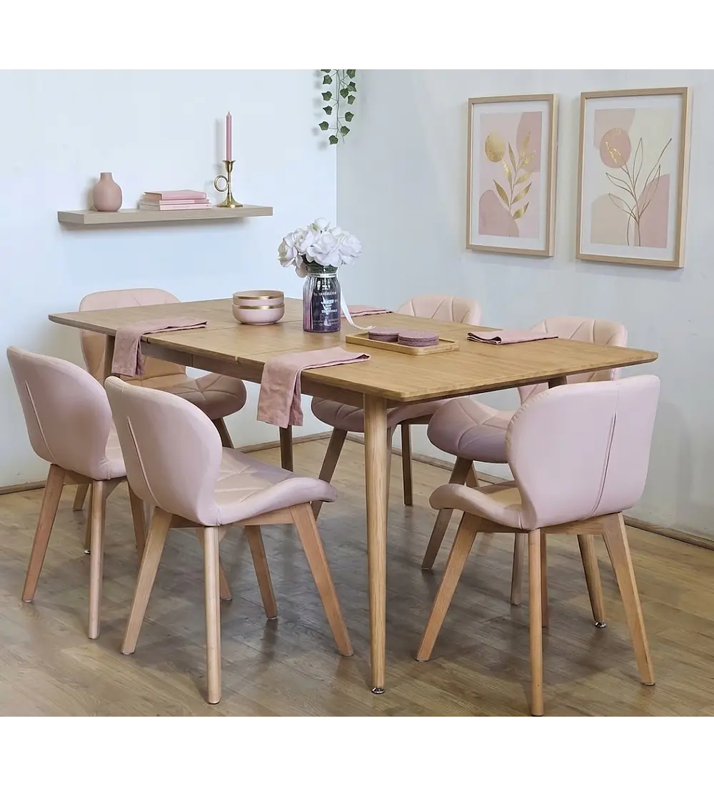 Comedor Mesa Expandible Rectangular Zeus + 6 Sillas Mariposas Ecocuero Wood