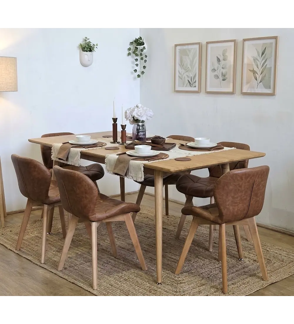 Comedor Mesa Expandible Rectangular Zeus + 6 Sillas Mariposas Ecocuero Wood
