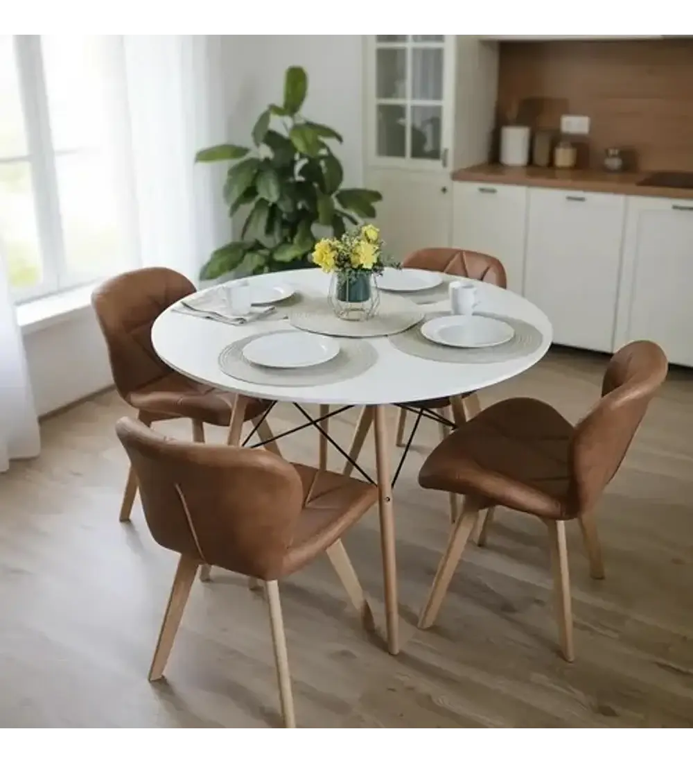 Comedor Mesa Eames Blanca 100cms + 4 Sillas Mariposas Wood 