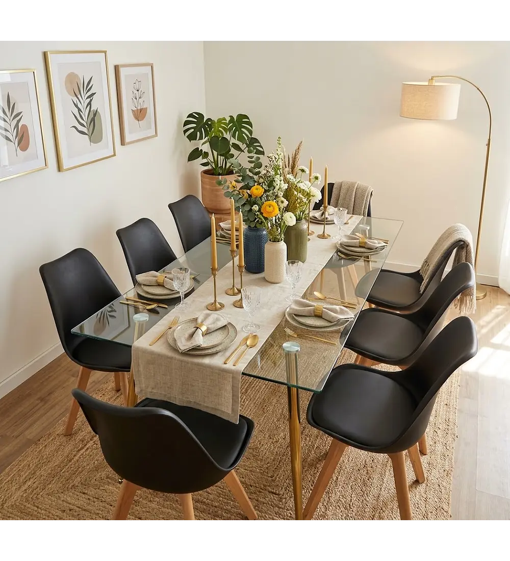 Comedor Rubi Gold 160x80cms  + 8 Sillas Tulip