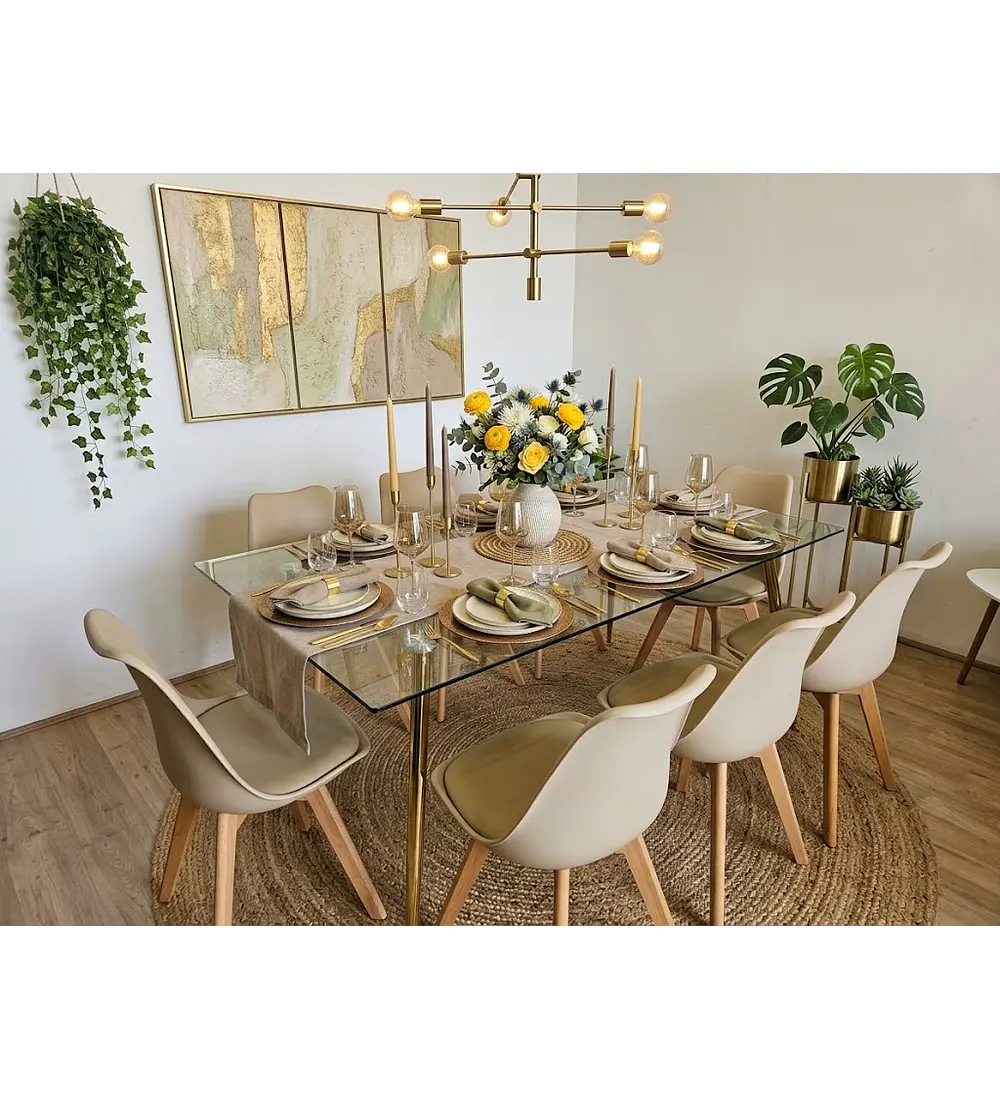 Comedor Rubi Gold 160x80cms  + 8 Sillas Tulip