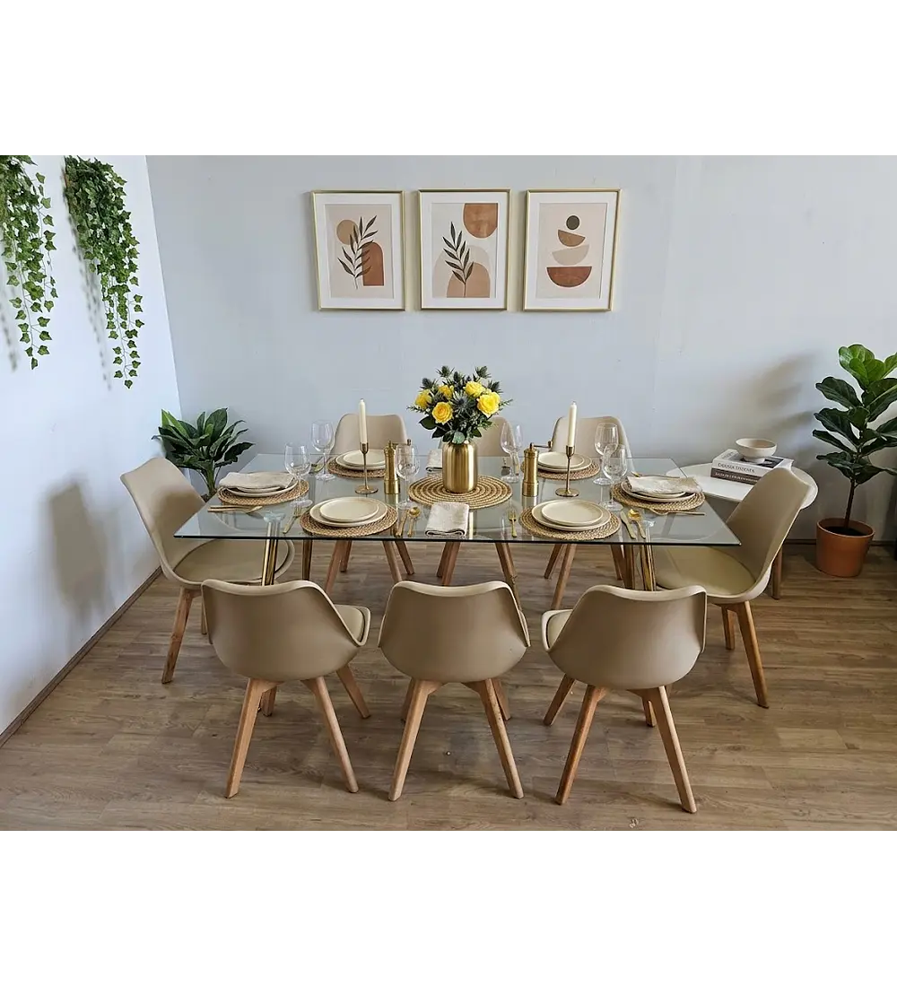 Comedor Rubi Gold 160x80cms  + 8 Sillas Tulip