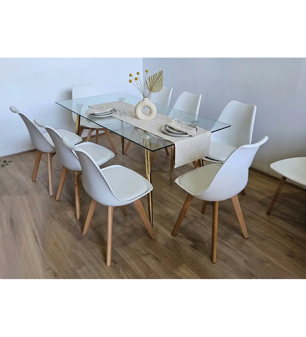 Comedor Rubi Gold 160x80cms  + 8 Sillas Tulip