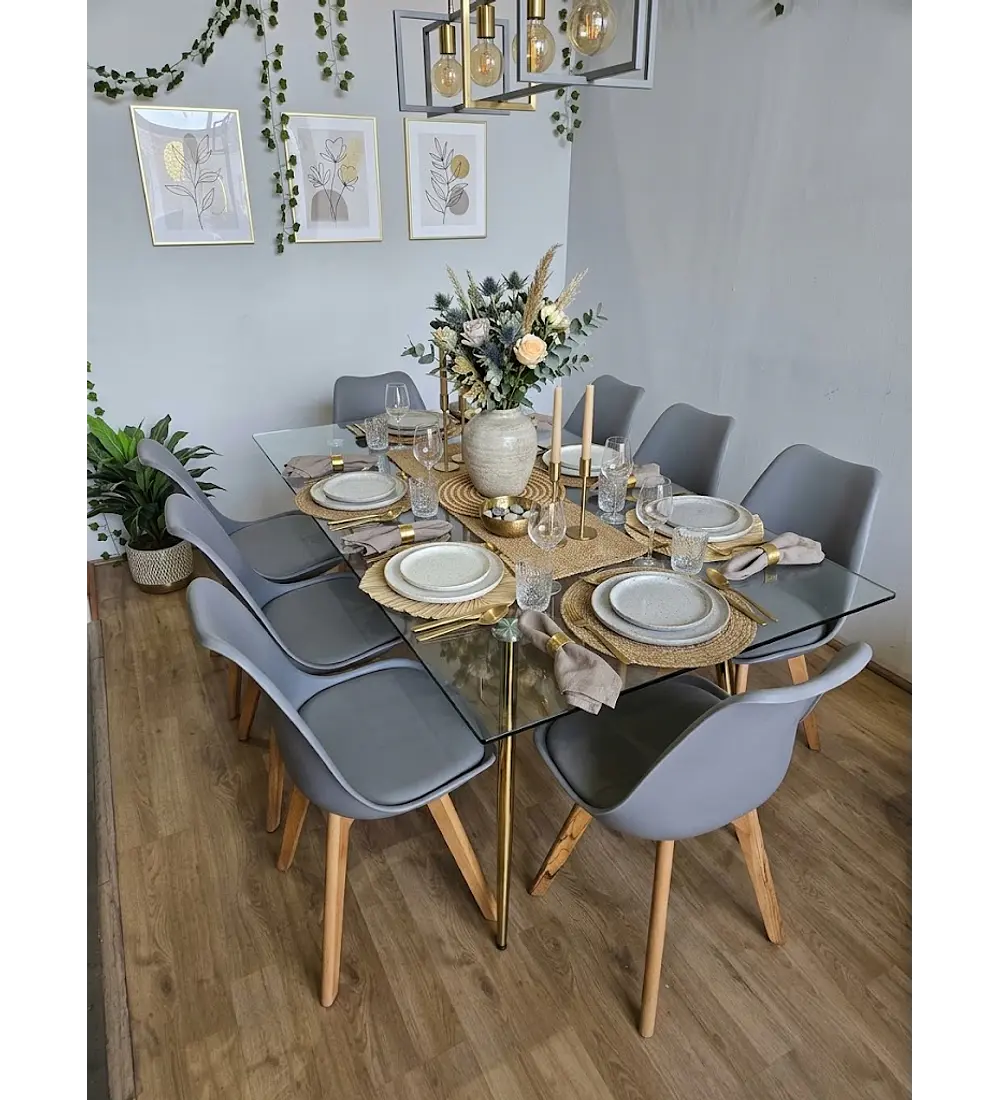 Comedor Rubi Gold 160x80cms  + 8 Sillas Tulip