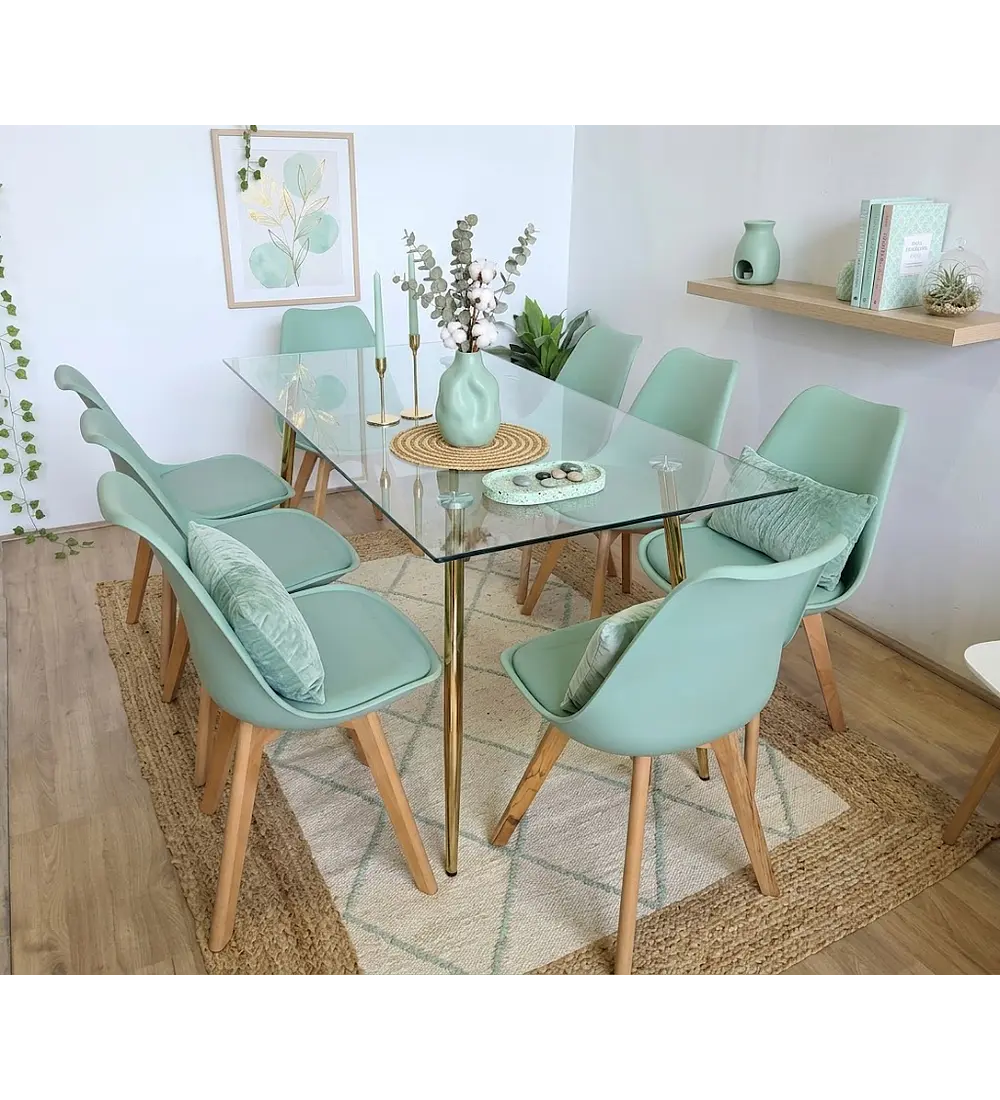 Comedor Rubi Gold 160x80cms  + 8 Sillas Tulip