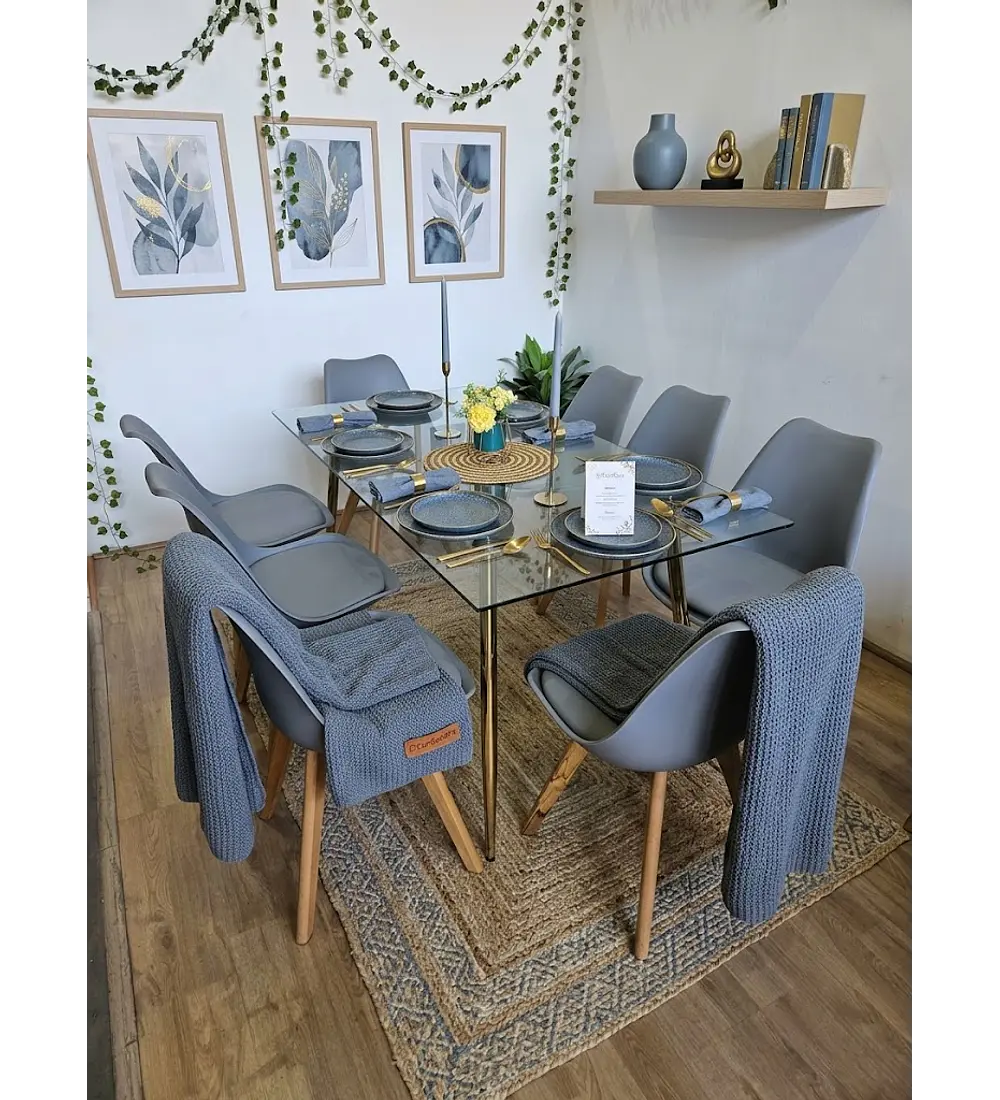 Comedor Rubi Gold 160x80cms  + 8 Sillas Tulip