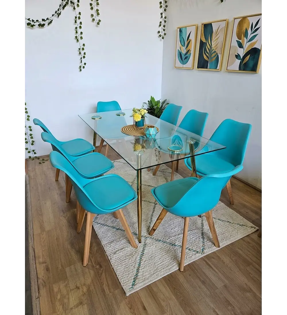 Comedor Rubi Gold 160x80cms  + 8 Sillas Tulip