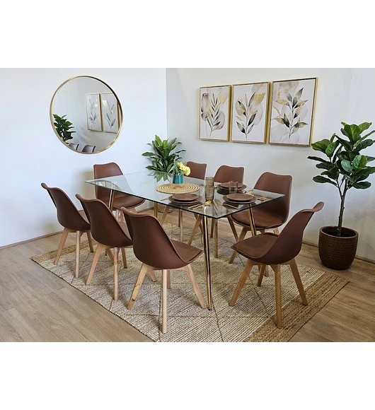 Comedor Rubi Gold 160x80cms  + 8 Sillas Tulip
