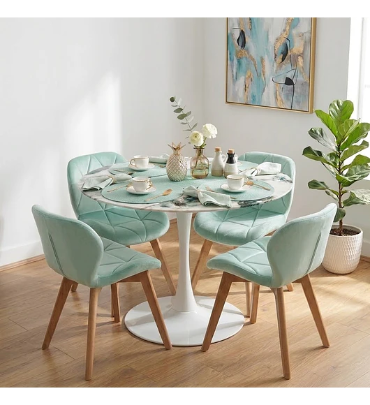 Comedor Tulip Stone Blanca 100cm + 4 Sillas Mariposa Ecocuero Wood