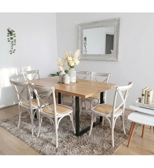 Comedor Industrial 140x90cms Light + 6 Sillas Crossback Madera