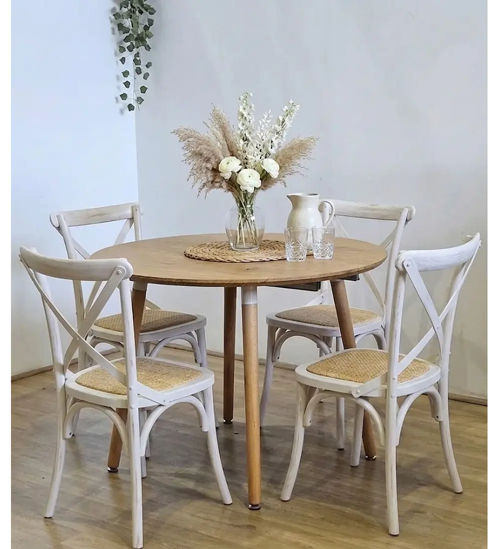 Comedor Mesa Expandible (100 - 180cms) + 4 Sillas Crossback Madera