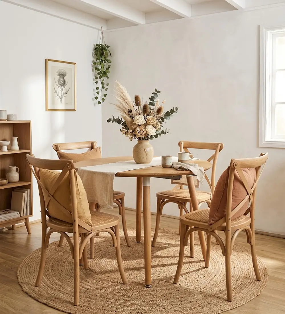 Comedor Mesa Expandible (100 - 180cms) + 4 Sillas Crossback Madera