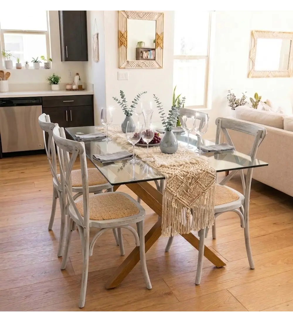 Comedor Medlock 140x90cms + 4 Sillas Crossback Madera