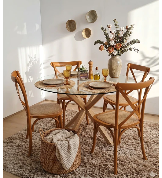 Comedor Warwick 100cm + 4 Sillas Crossback Madera 