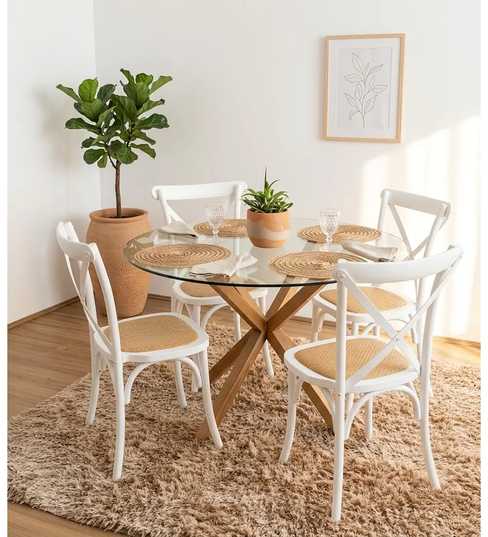 Comedor Warwick 100cm + 4 Sillas Crossback Madera 
