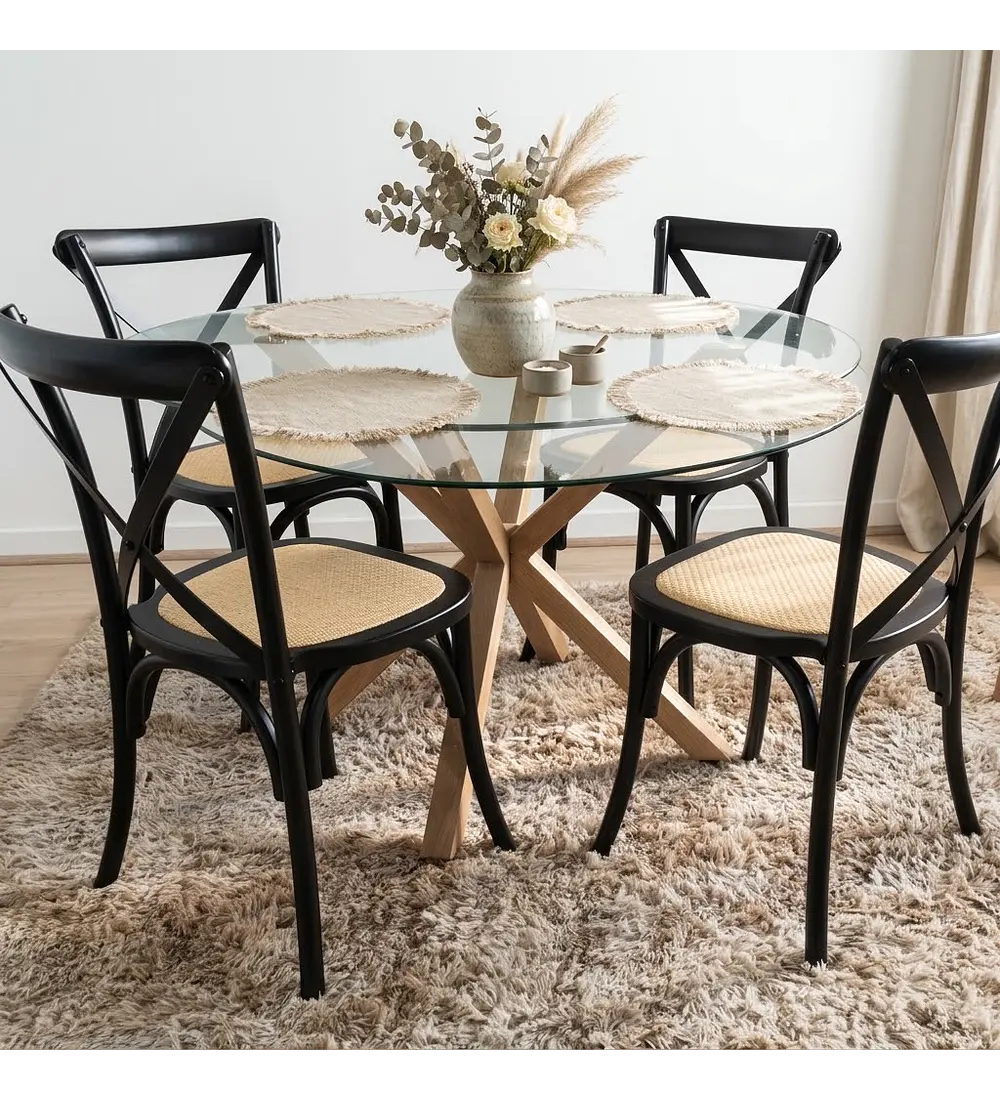 Comedor Warwick 100cm + 4 Sillas Crossback Madera 