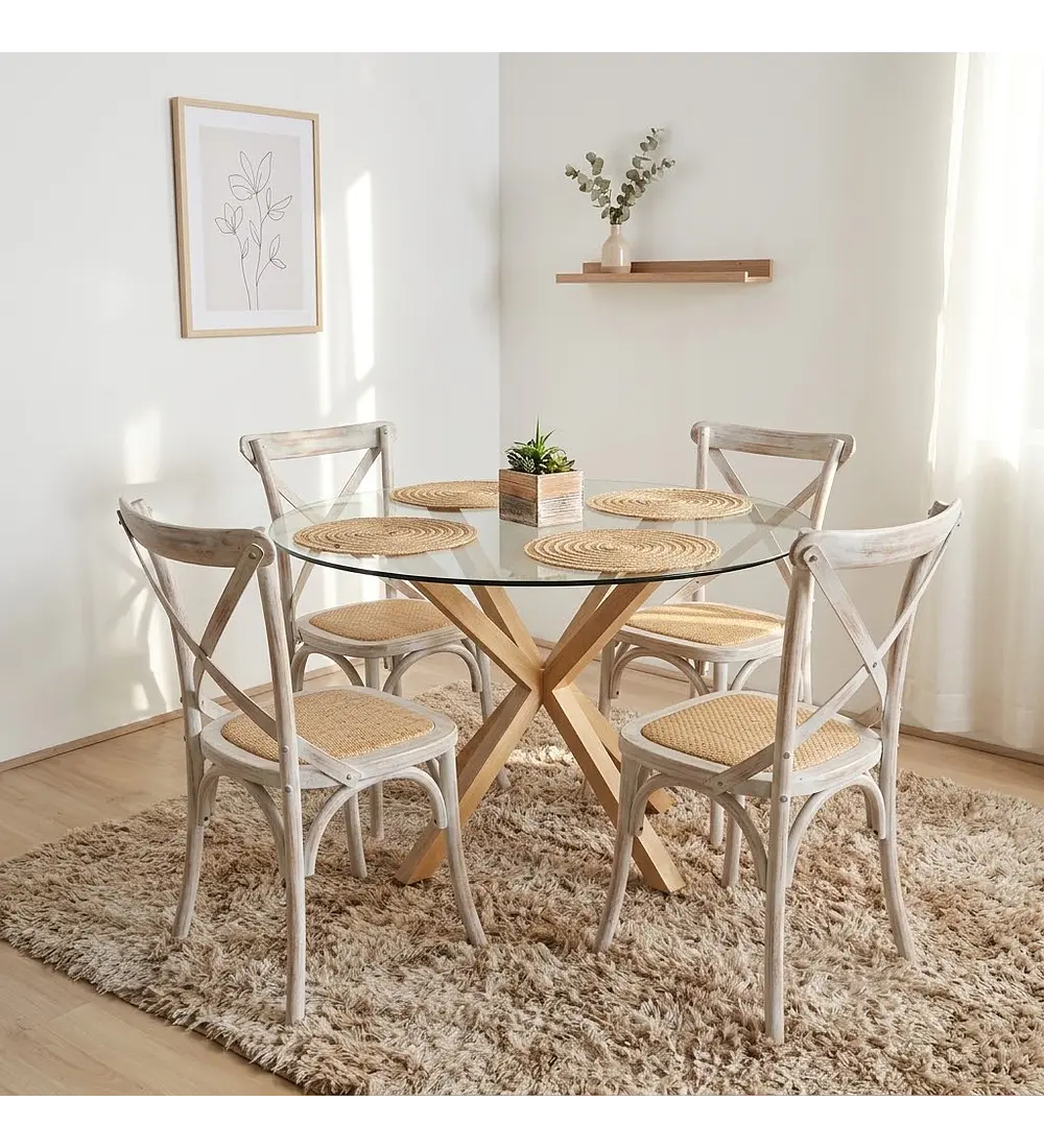 Comedor Warwick 100cm + 4 Sillas Crossback Madera 