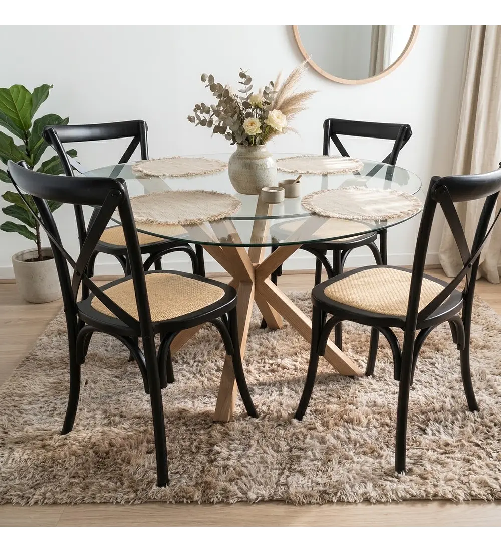 Comedor Warwick 120cm + 4 Sillas Crossback Madera 