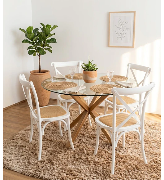 Comedor Warwick 120cm + 4 Sillas Crossback Madera 