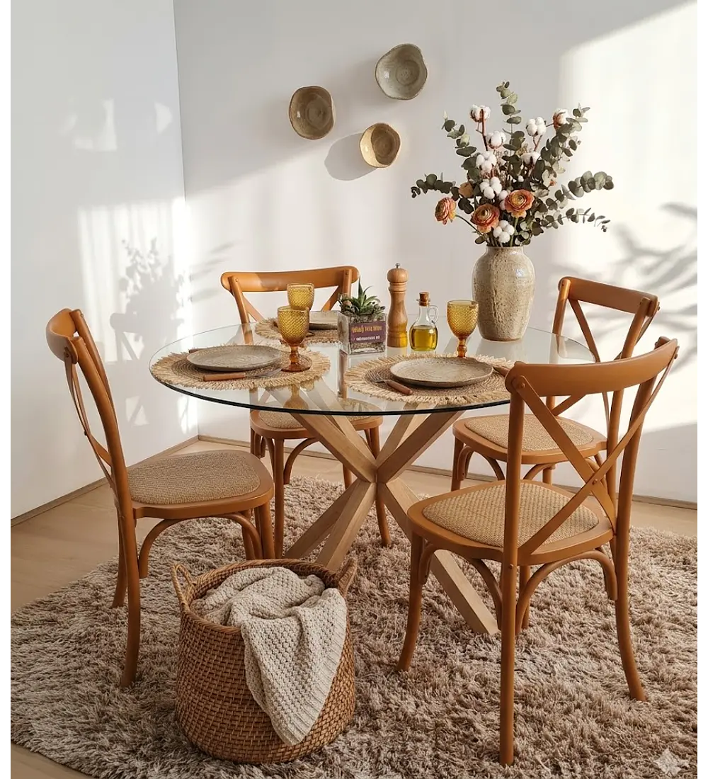 Comedor Warwick 120cm + 4 Sillas Crossback Madera 