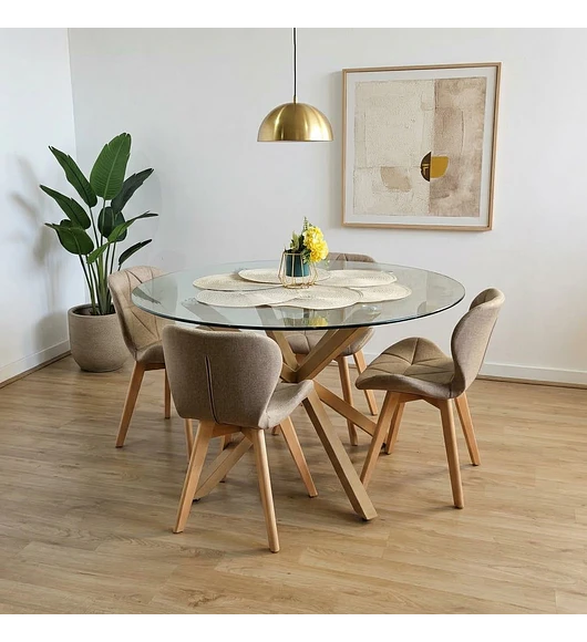 Comedor Warwick  100cm + 4 Sillas Mariposa Lino