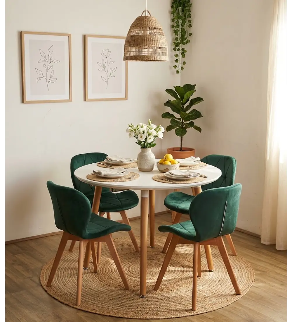 Comedor Mesa Aura Blanca  + 4 Sillas Mariposa Velvet