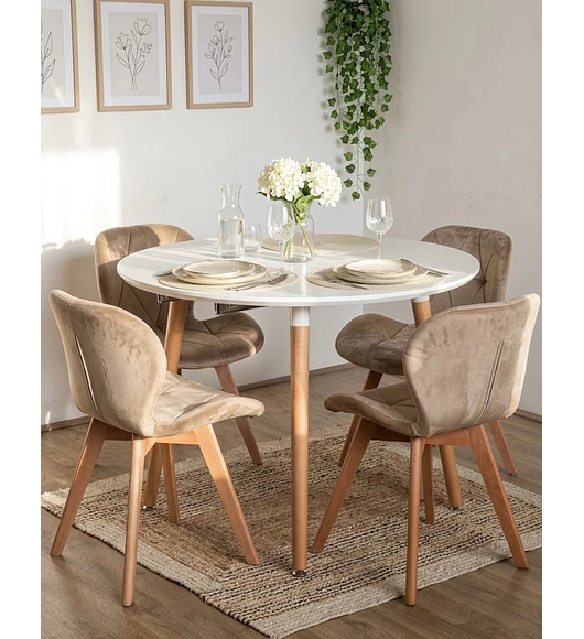 Comedor Mesa Aura Blanca  + 4 Sillas Mariposa Velvet