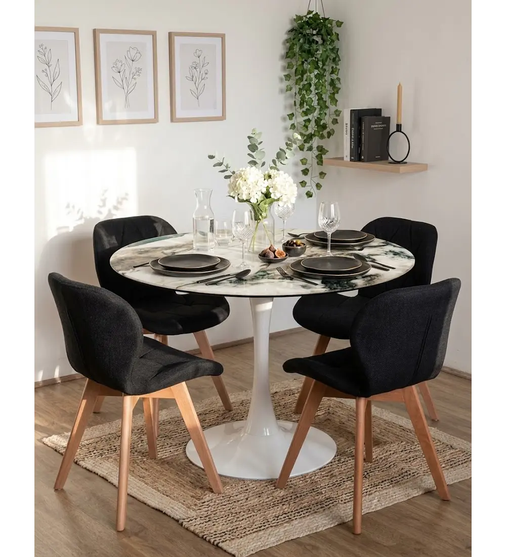 Comedor Mesa Tulip Stone Blanca 100cms + 4 Sillas Mariposa Velvet