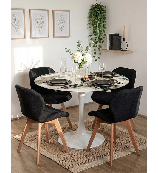 Comedor Mesa Tulip Stone Blanca 100cms + 4 Sillas Mariposa Velvet