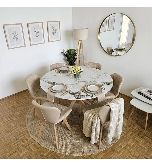 Comedor Mesa Warwick Stone Wood 120cms + 6 Sillas Mariposa Ecocuero Wood 