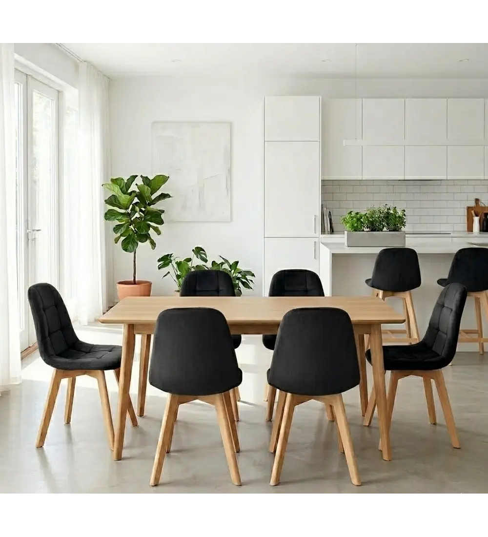 Comedor Mesa Vema Natural + 6 Sillas Capitonne Velvet