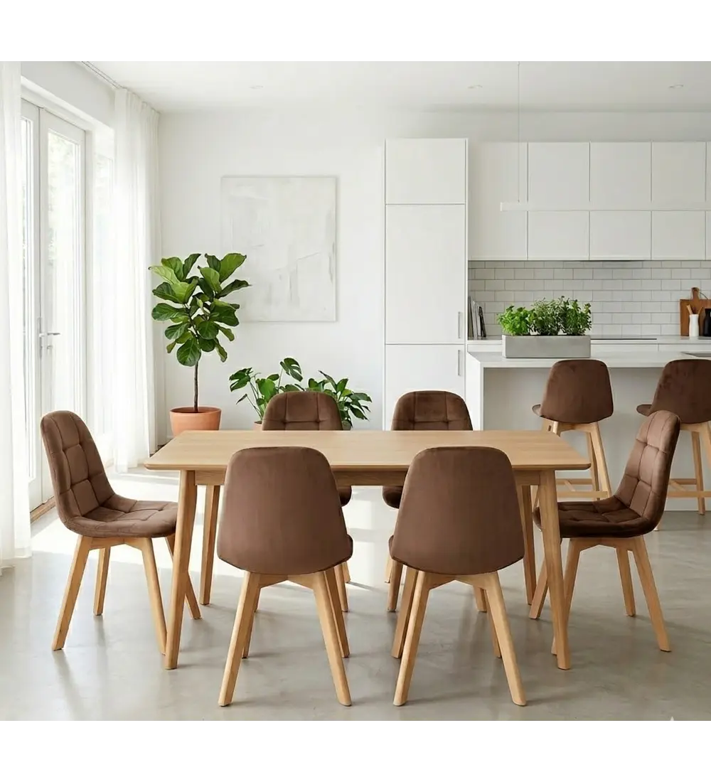 Comedor Mesa Vema Natural + 6 Sillas Capitonne Velvet