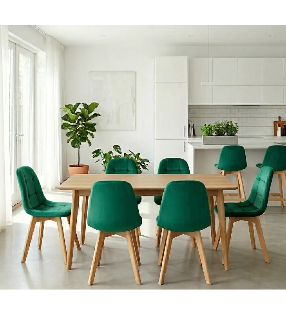 Comedor Mesa Vema Natural + 6 Sillas Capitonne Velvet
