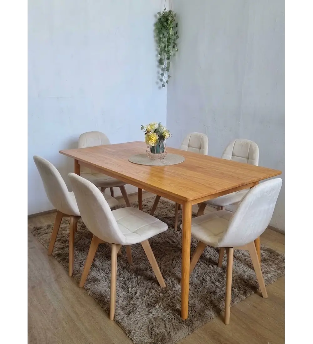 Comedor Mesa Vema Natural + 6 Sillas Capitonne Velvet