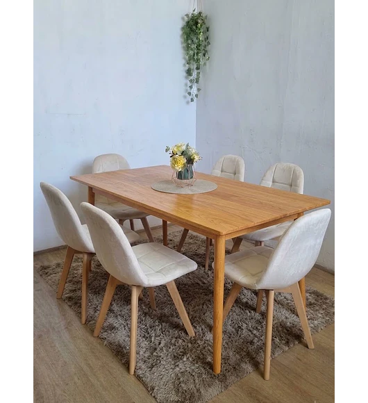 Comedor Mesa Vema Natural + 6 Sillas Capitonne Velvet