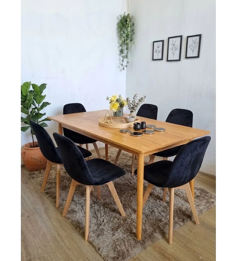 Comedor Mesa Vema Natural + 6 Sillas Capitonne Velvet