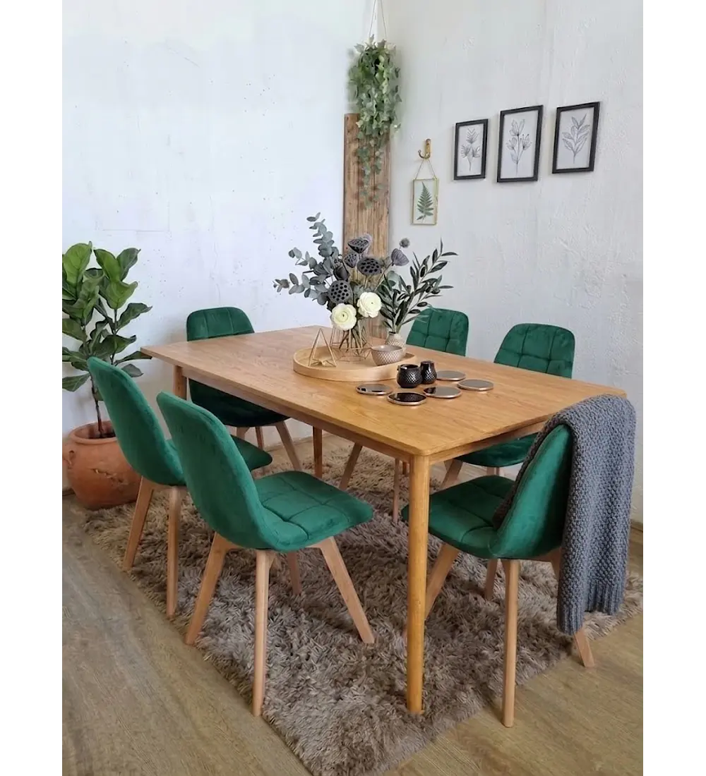 Comedor Mesa Vema Natural + 6 Sillas Capitonne Velvet