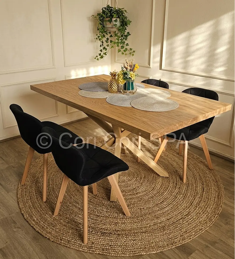 Comedor Madrid Natural  + 4 Sillas Mariposa Lino