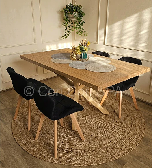 Comedor Madrid Wood + 4 Sillas Mariposa Lino