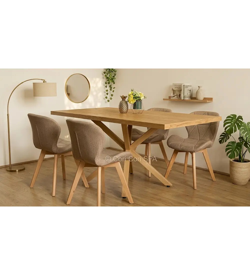 Comedor Madrid Natural  + 4 Sillas Mariposa Lino