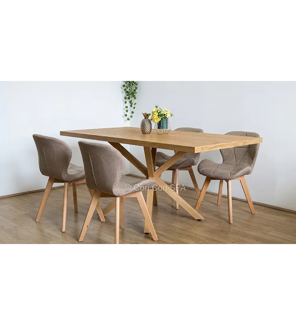 Comedor Madrid Natural  + 4 Sillas Mariposa Lino